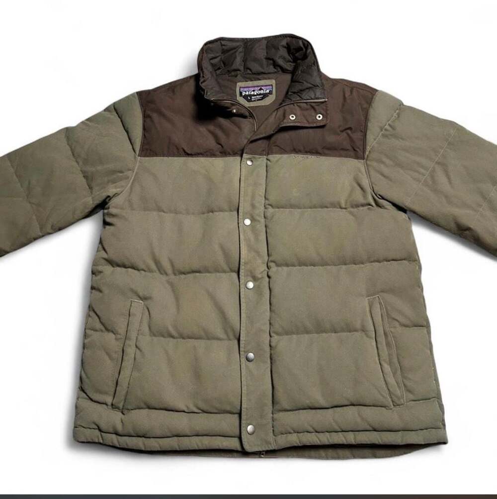 Patagonia Men's Bivy Down Jacket Ash Tan Olive Green Brown Puffer